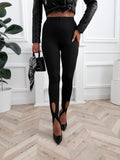 Legginsy damskie z wycięciem przy kostkach – czarne